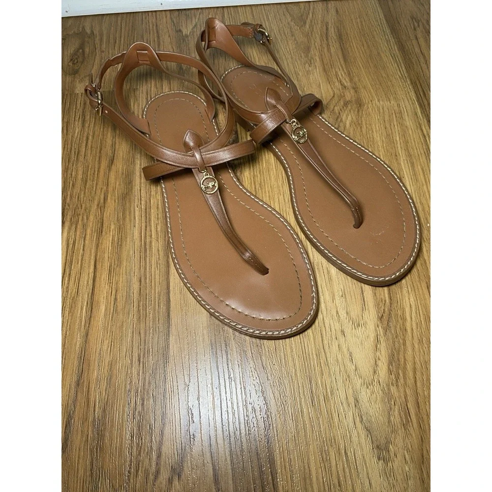 COACH Lydia Leather Sandals Size 9.5 Color Brown Designer Capsule Wardrobe